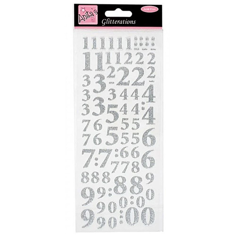 West Design Třpytivé samolepky Docrafts - Stříbrné číslice, 92 ks