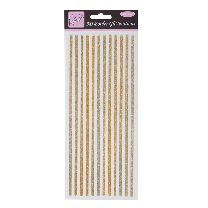 Samolepky třpytivé 3D proužky 9x23cm Zlaté