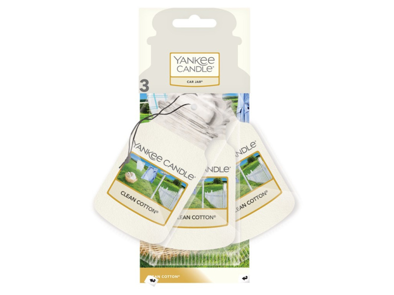 YANKEE CANDLE Papírová visačka do auta Čistá bavlna (Clean Cotton) 3 ks