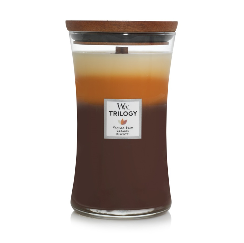 Woodwick Trilogy Café Sweets vonná svíčka s dřevěným knotem 609.5 g