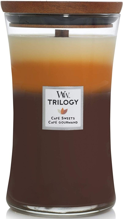 Woodwick Trilogy Café Sweets vonná svíčka s dřevěným knotem 609.5 g