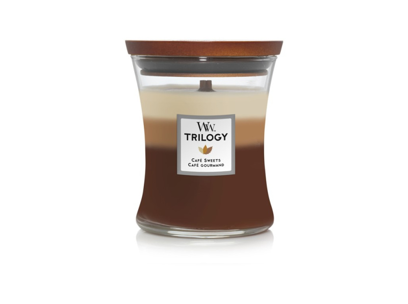 Woodwick Trilogy Café Sweets vonná svíčka s dřevěným knotem 275 g