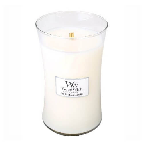 Woodwick White Tea & Jasmine vonná svíčka s dřevěným knotem 609.5 g
