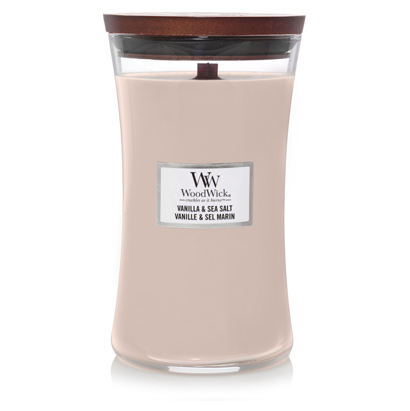 Woodwick Vanilla & Sea Salt vonná svíčka s dřevěným knotem 609.5 g
