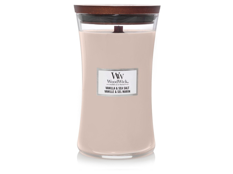 Woodwick Vanilla & Sea Salt vonná svíčka s dřevěným knotem 609.5 g