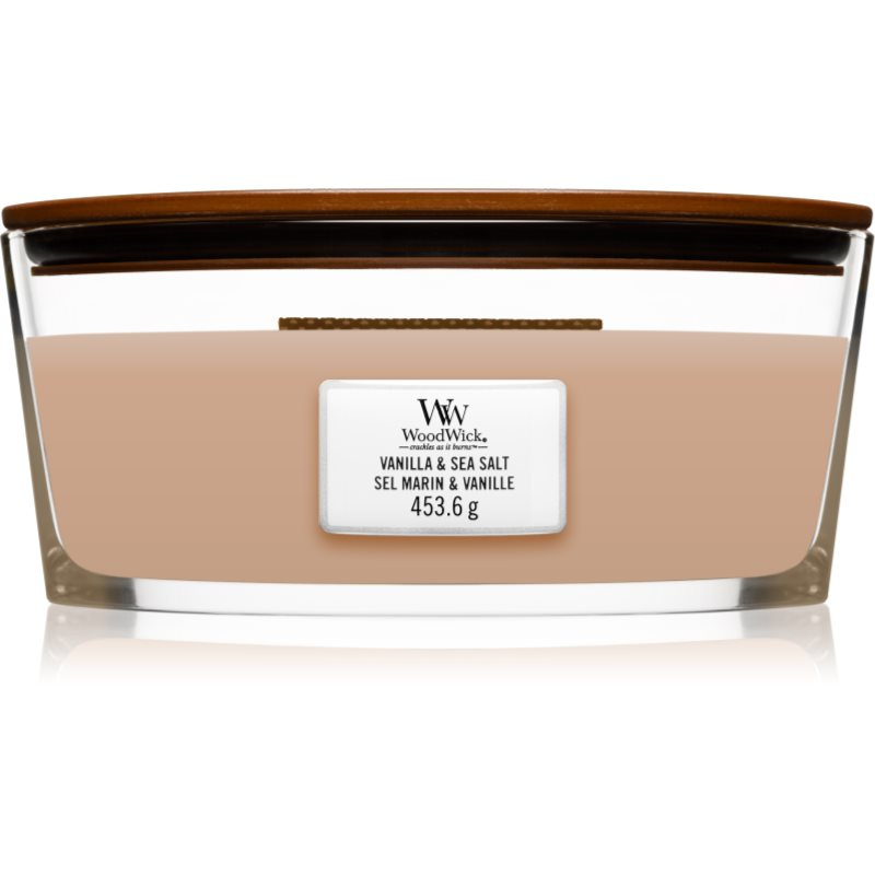 Woodwick Vanilla & Sea Salt vonná svíčka s dřevěným knotem (hearthwick) 453.6 g