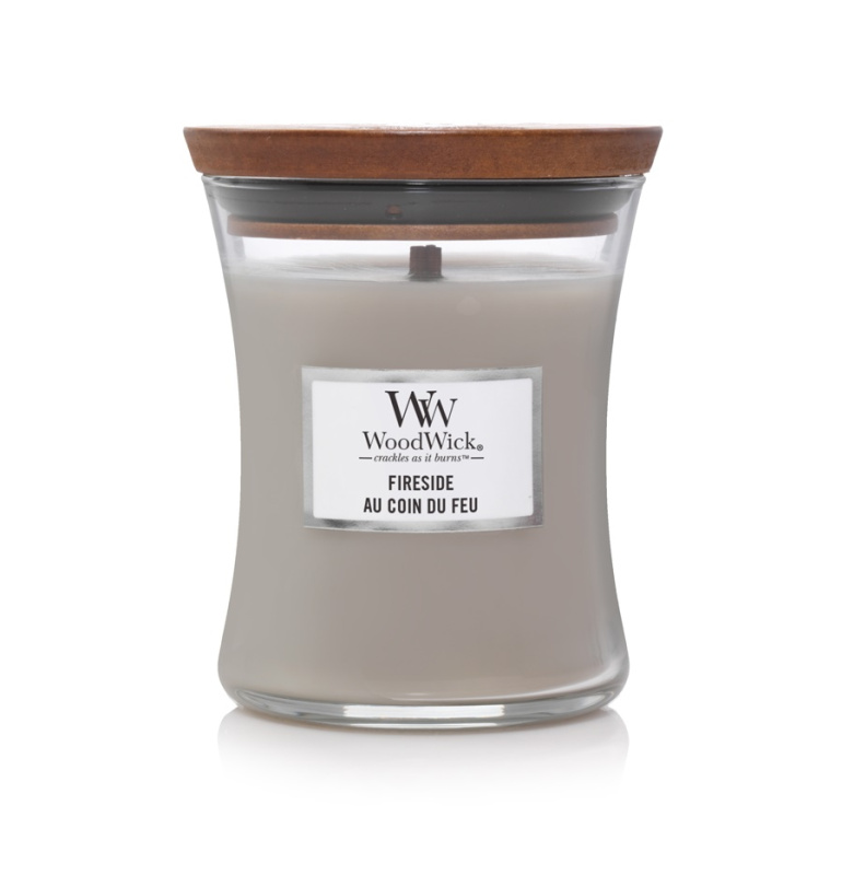 Woodwick Fireside Au Coin Du Feu vonná svíčka s dřevěným knotem 85 g
