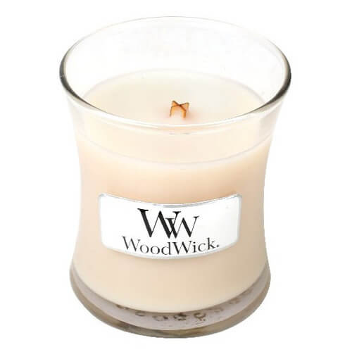 Woodwick Vanilla Bean vonná svíčka s dřevěným knotem 85 g