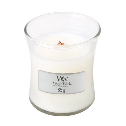Woodwick White Tea & Jasmine vonná svíčka s dřevěným knotem 85 g