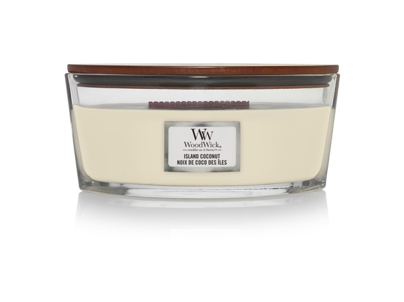 Woodwick Island Coconut vonná svíčka s dřevěným knotem (hearthwick) 453 g