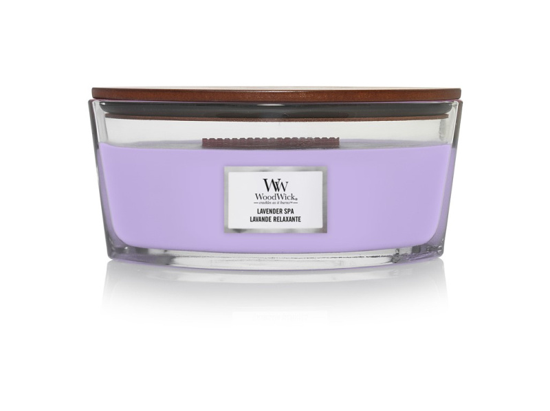 Woodwick Lavender Spa vonná svíčka s dřevěným knotem (hearthwick) 453 g