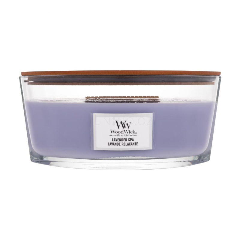 Woodwick Lavender Spa vonná svíčka s dřevěným knotem (hearthwick) 453 g