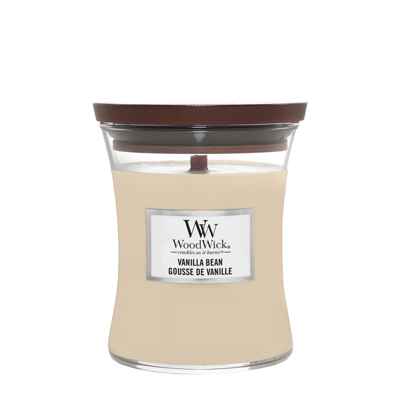 Woodwick Vanilla Bean vonná svíčka s dřevěným knotem 275 g