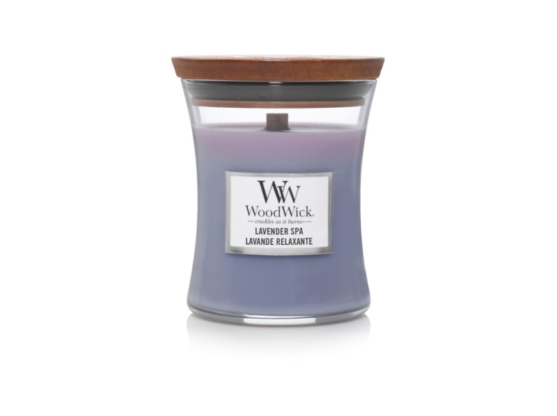 Woodwick Lavender Spa vonná svíčka s dřevěným knotem 275 g