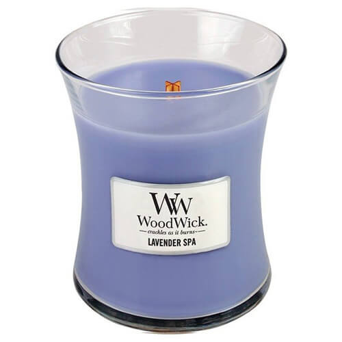 Woodwick Lavender Spa vonná svíčka s dřevěným knotem 275 g