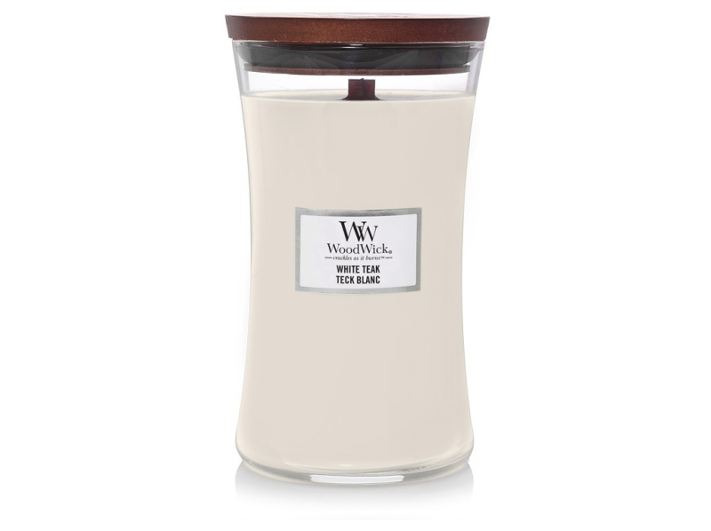Woodwick White Teak vonná svíčka s dřevěným knotem 609.5 g