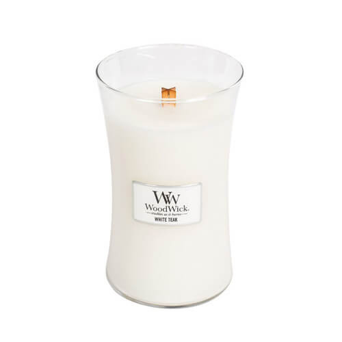 Woodwick White Teak vonná svíčka s dřevěným knotem 609.5 g