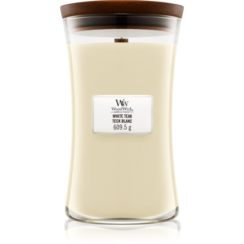 Woodwick White Teak vonná svíčka s dřevěným knotem 609.5 g