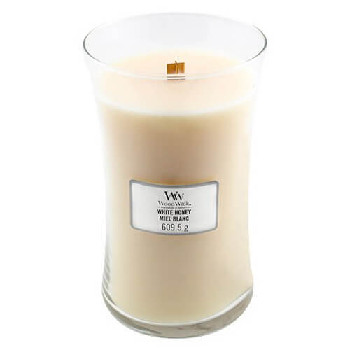 Woodwick White Honey vonná svíčka s dřevěným knotem 609.5 g