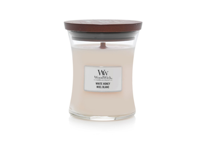 Woodwick White Honey Miel Blanc vonná svíčka s dřevěným knotem 275 g