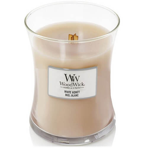 Woodwick White Honey Miel Blanc vonná svíčka s dřevěným knotem 275 g