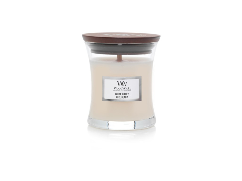 Woodwick White Honey Miel Blanc vonná svíčka s dřevěným knotem 85 g