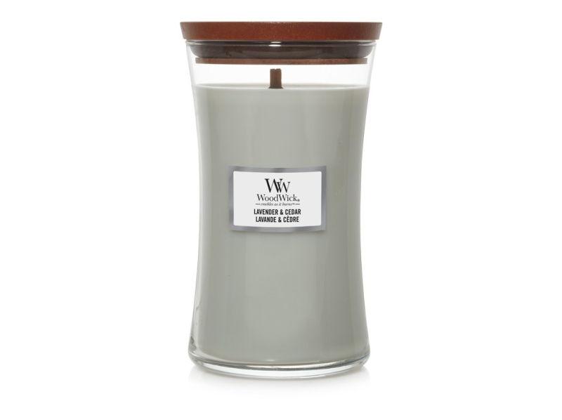 Woodwick Lavender & Cedar vonná svíčka s dřevěným knotem 610 g