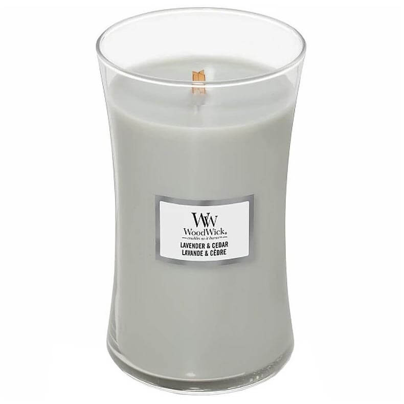 Woodwick Lavender & Cedar vonná svíčka s dřevěným knotem 610 g