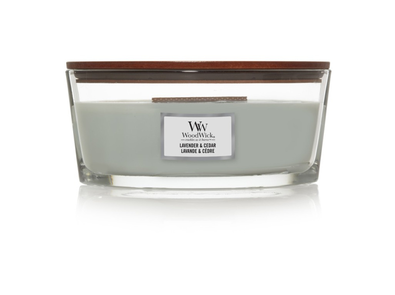 Woodwick Lavender & Cedar vonná svíčka s dřevěným knotem (hearthwick) 453.6 g