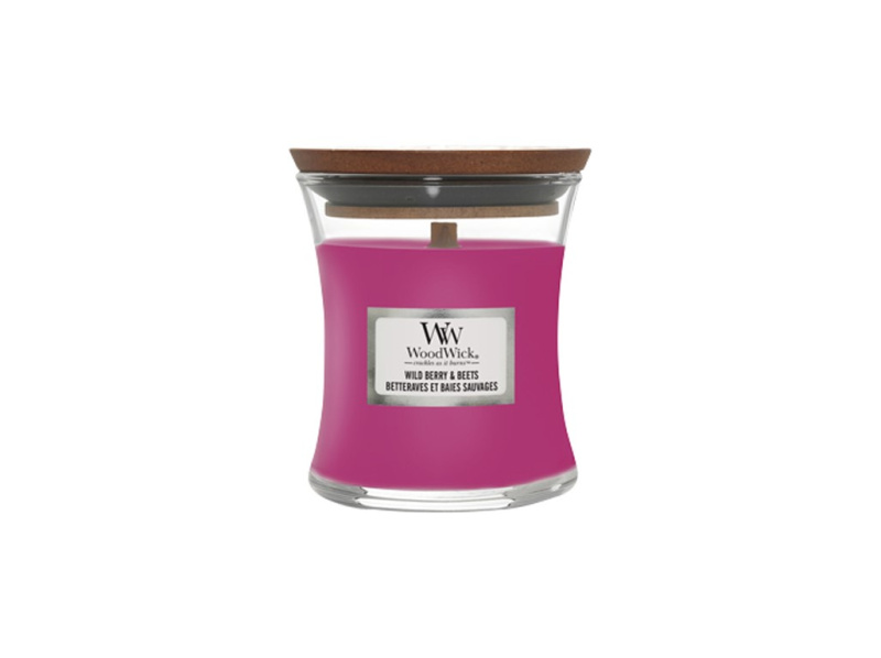 Woodwick Wild Berry & Beets vonná svíčka s dřevěným knotem 85 g