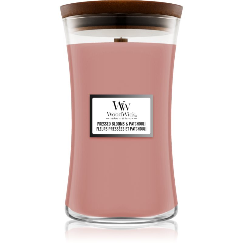Woodwick Pressed Blooms & Patchouli vonná svíčka s dřevěným knotem 609.5 g