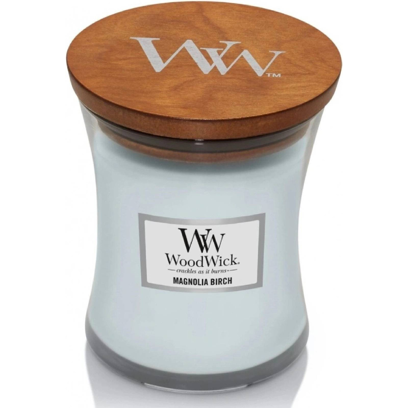 Woodwick Magnolia Birch vonná svíčka s dřevěným knotem 275 g