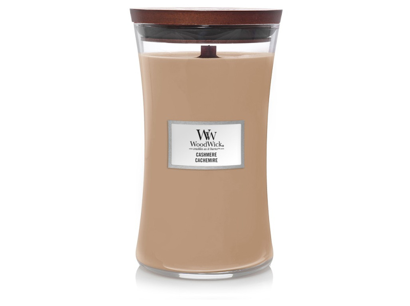 Woodwick Cashmere vonná svíčka s dřevěným knotem 609,5 g