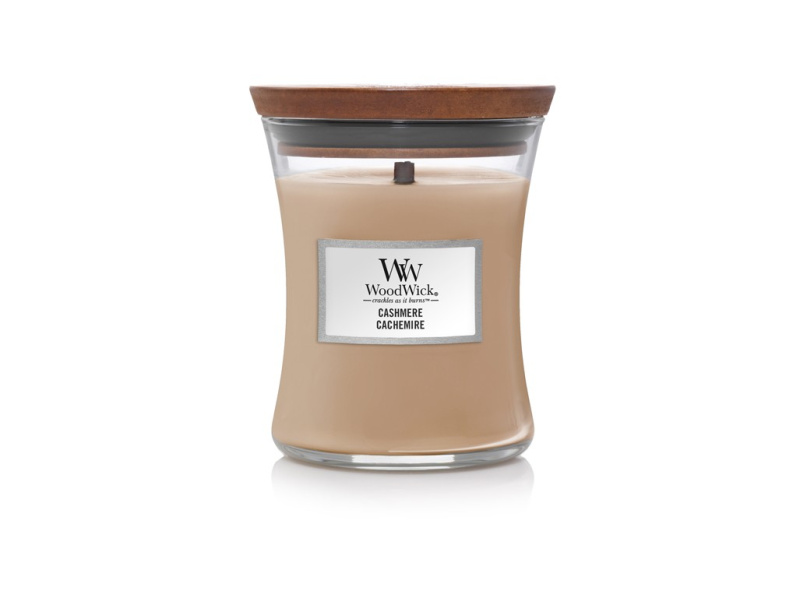 Woodwick Cashmere vonná svíčka s dřevěným knotem 275 g