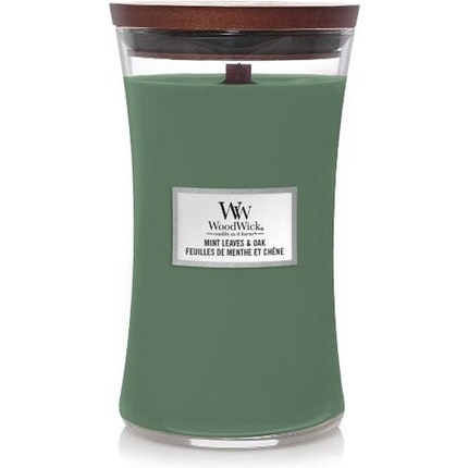 Woodwick Mint Leaves & Oak vonná svíčka s dřevěným knotem 609,5 g