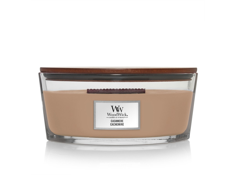 Woodwick Cashmere vonná svíčka s dřevěným knotem (hearthwick) 453,6 g
