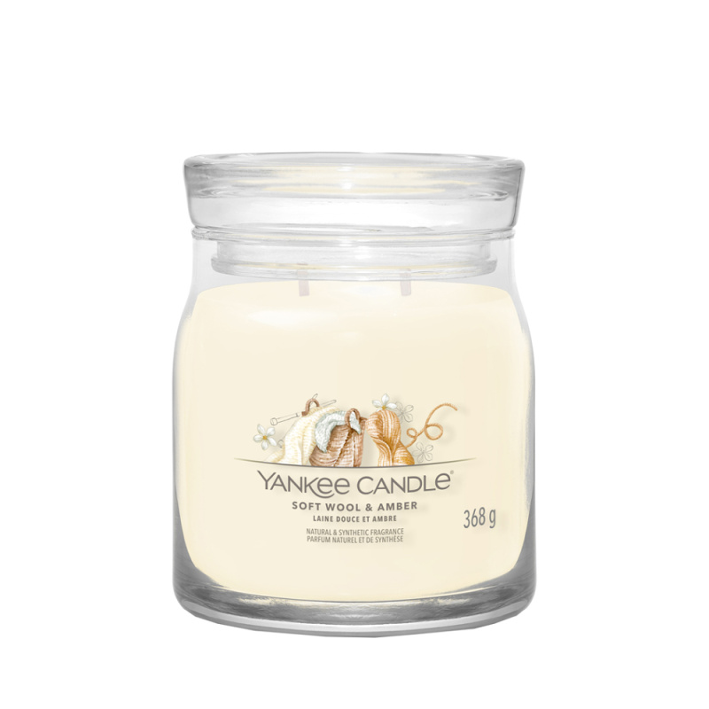 YANKEE CANDLE Signature Vonná svíčka střední 2 knoty Soft Wool & Amber 368 g
