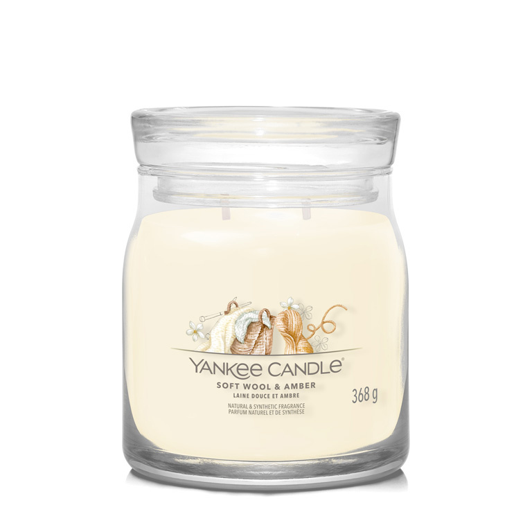YANKEE CANDLE Signature Vonná svíčka střední 2 knoty Soft Wool & Amber 368 g