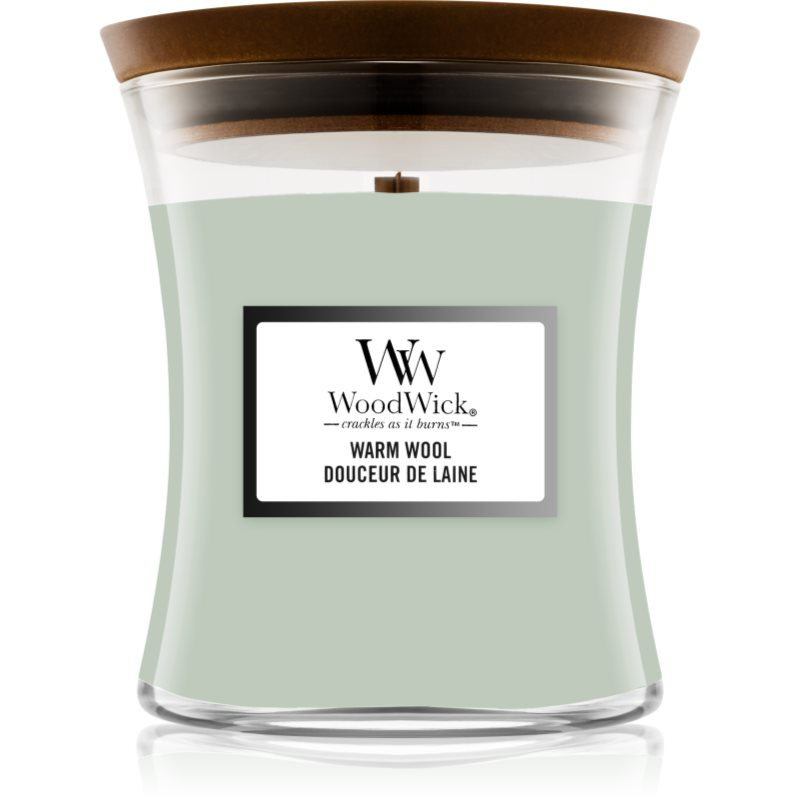 Woodwick Warm Wool vonná svíčka s dřevěným knotem 275 g