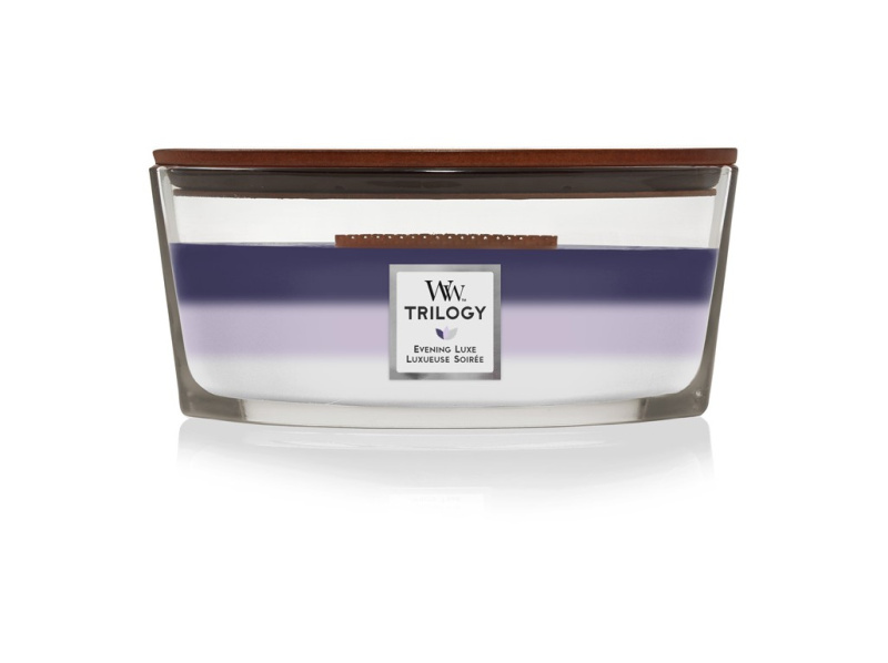 Woodwick Trilogy Evening Luxe vonná svíčka s dřevěným knotem (hearthwick) 453,6 g