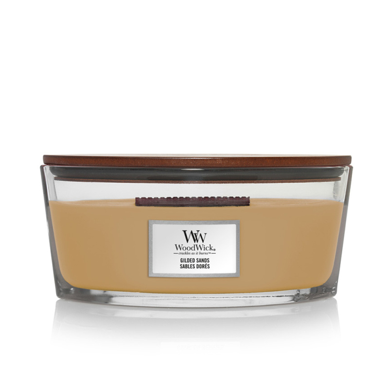 Woodwick Gilded Sands vonná svíčka s dřevěným knotem (hearthwick) 453 g