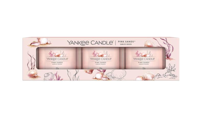 YANKEE CANDLE Pink Sands Votiv ve skle sada 3 x 37 g