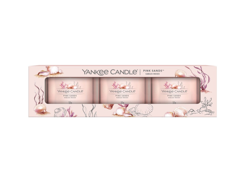 YANKEE CANDLE Pink Sands Votiv ve skle sada 3 x 37 g