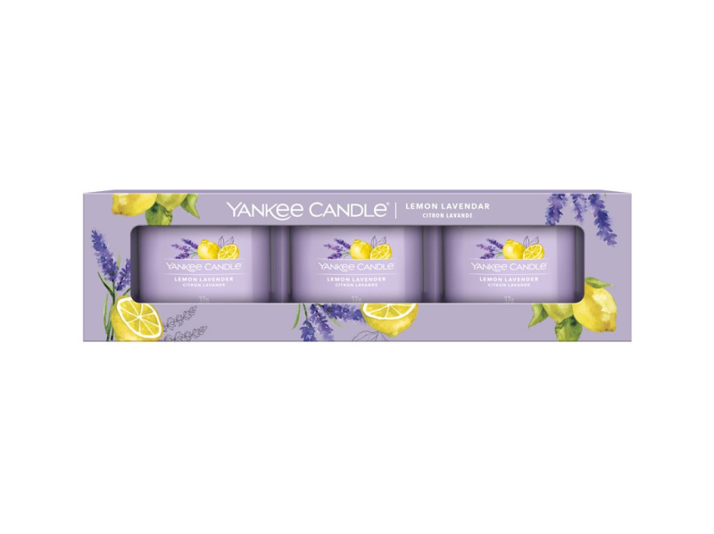 YANKEE CANDLE Lemon Lavender Votiv ve skle sada 3 x 37 g