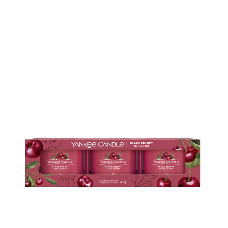 YANKEE CANDLE Black Cherry Votiv ve skle sada 3 x 37 g
