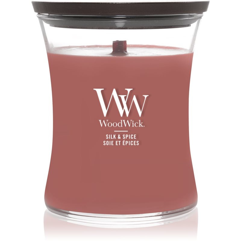 Woodwick Silk & Spice vonná svíčka s dřevěným knotem 275 g