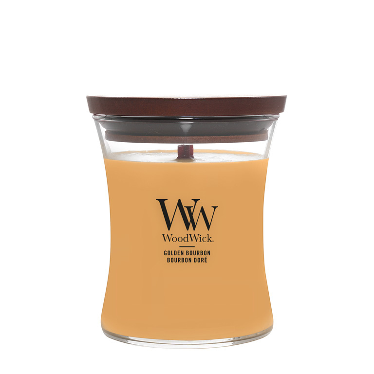 Woodwick Opulent Wood Golden Bourbon vonná svíčka s dřevěným knotem (hearthwick) 275 g