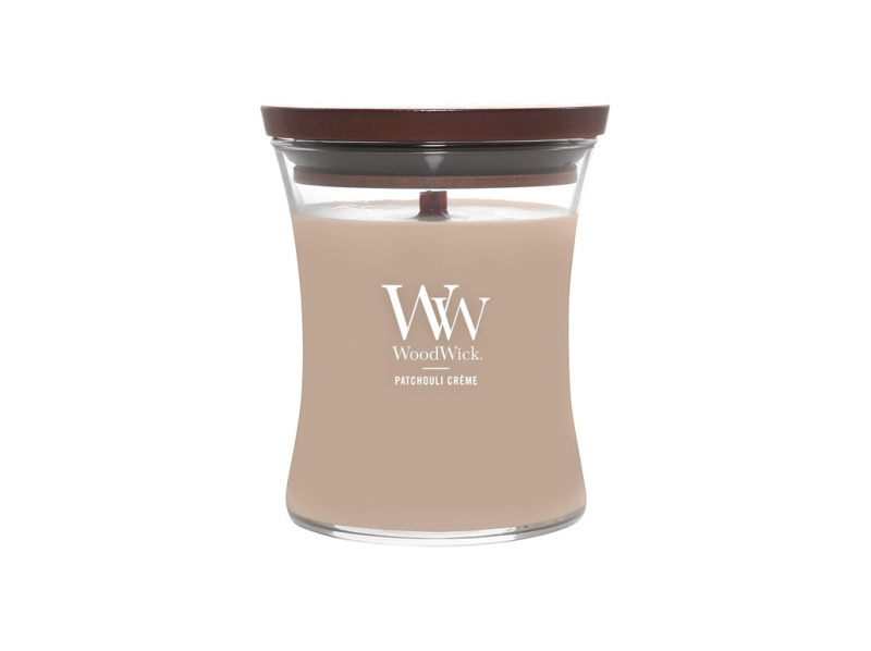 Woodwick Patchouli Créme vonná svíčka s dřevěným knotem 275 g