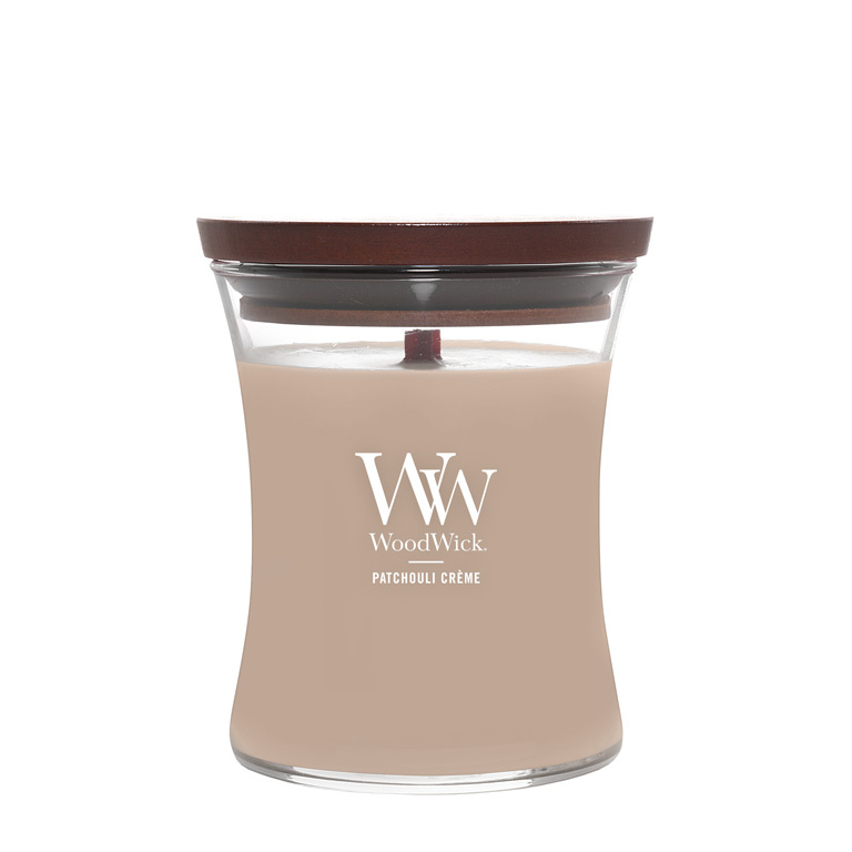 Woodwick Patchouli Créme vonná svíčka s dřevěným knotem 275 g