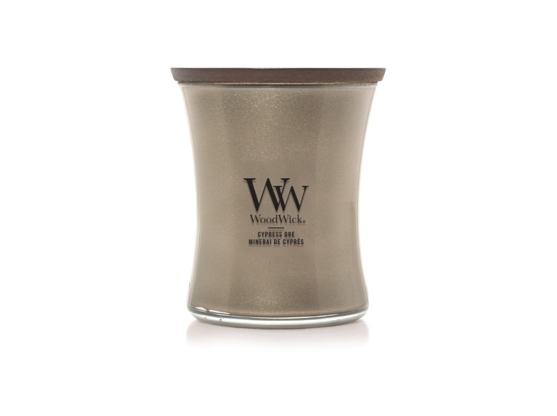 Woodwick Precious Metals Cypress Ore vonná svíčka 275 g